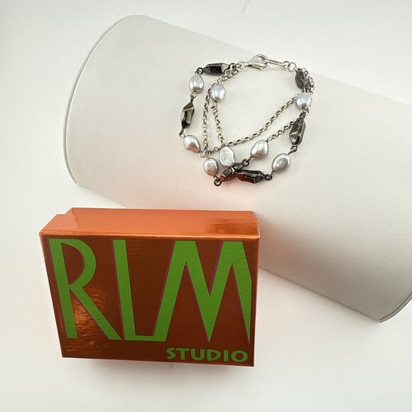 RLM Studio Robert Lee Morris Bracelet Sterling Silver Pearl Modernist Chain 8" - Picture 1 of 16